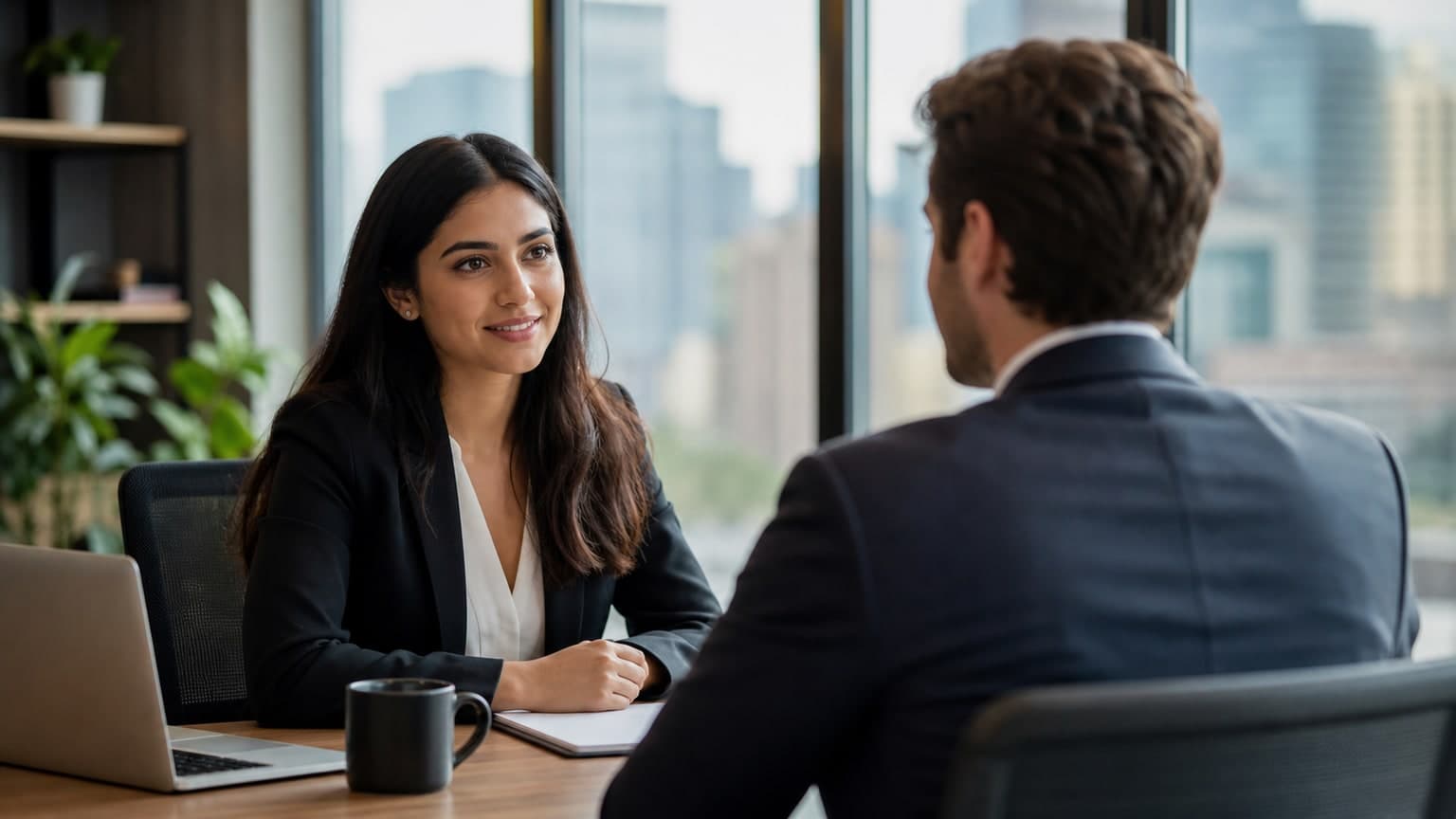 Two professionals shaking hands after a successful hire